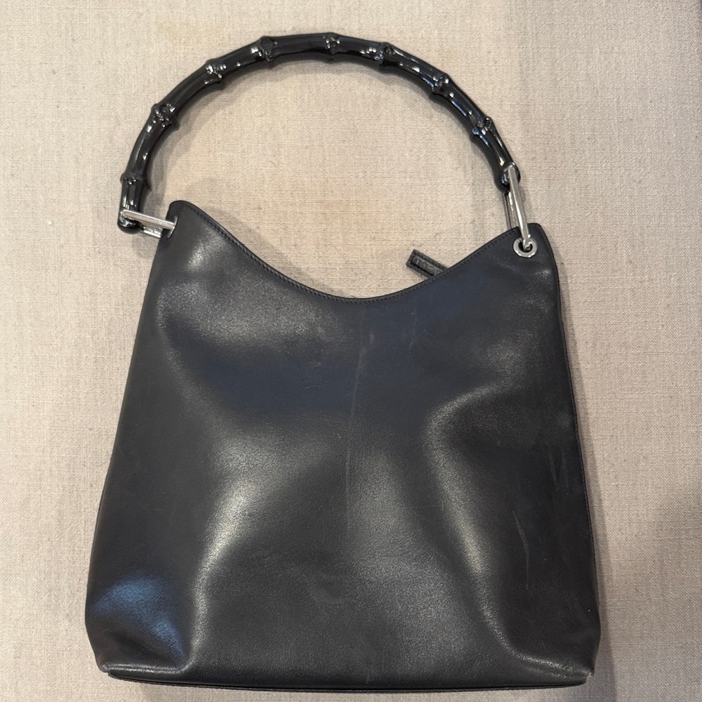 Gucci Black Leather Shoulder Bag with Bamboo Handle - Picture 7 of 8